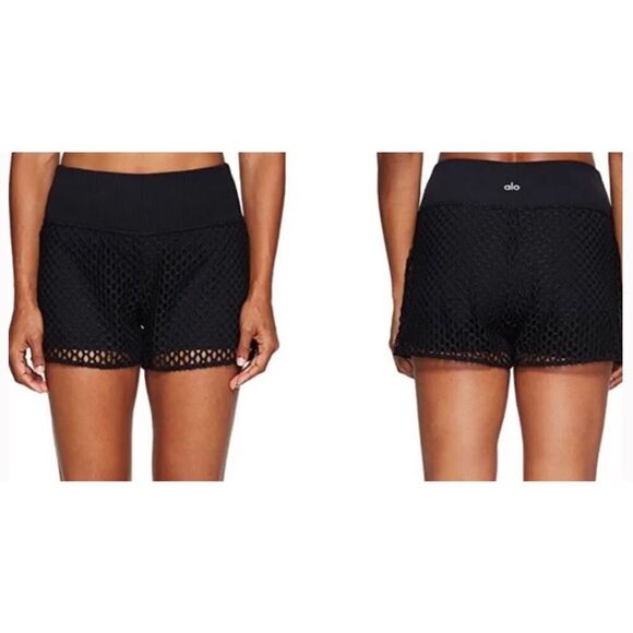 NEW NWT ALO YOGA summertime mesh net BLACK LINED BIKER SHORTS sz S - Picture 1 of 7